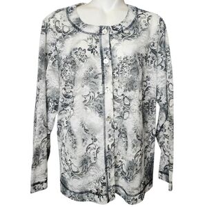 Laura Ashley Sz 1X Black And White Flol Lightweight Mesh Cardigan Shirt  Top